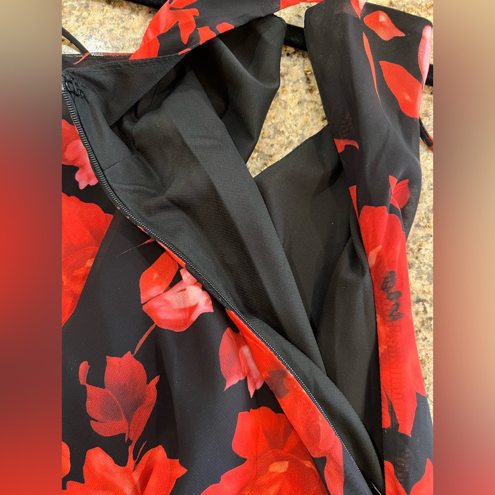 COMMENSE Red Floral Slip Midi Dress NWT Size L Side Zip - Picture 7 of 9